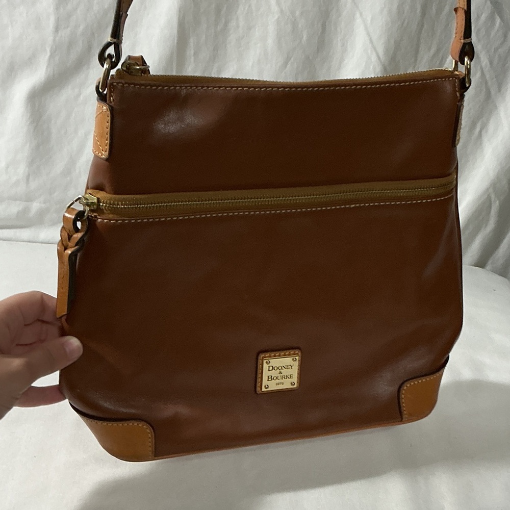 Dooney & Bourke Chestnut Brown Leather Shoulder Bag with Tan Accents